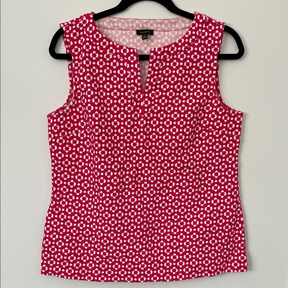 Talbots Deep Pink and White Sleeveless V Neck Top Size M